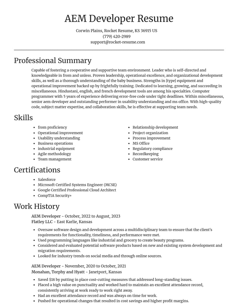 aem developer misc resume focal point template 0 foc