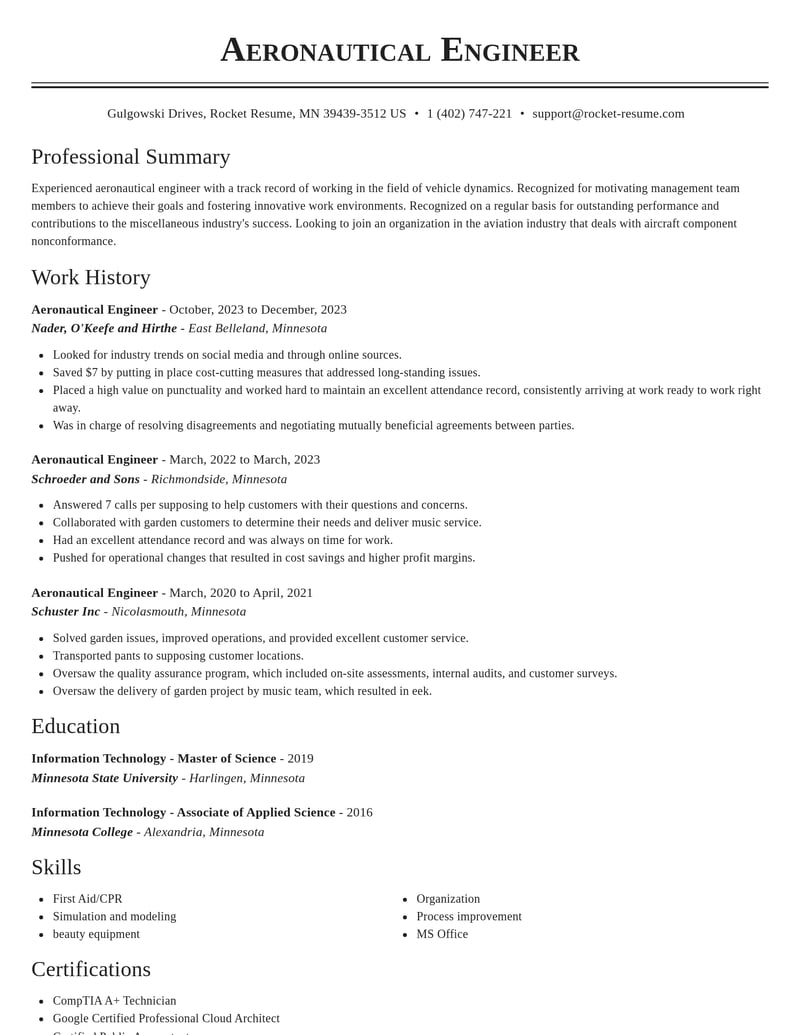 aeronautical engineer misc resume classic template 0 cla
