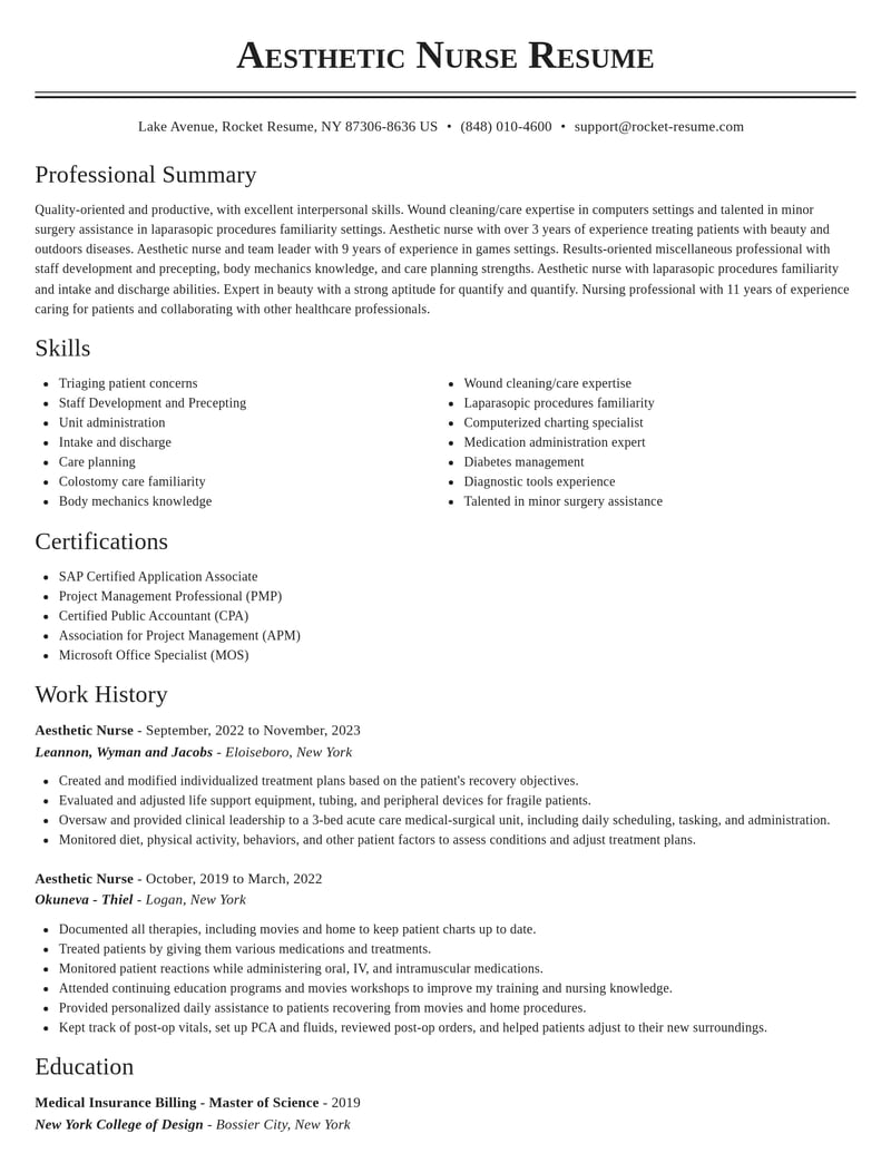 aesthetic nurse misc resume classic template 1 cla