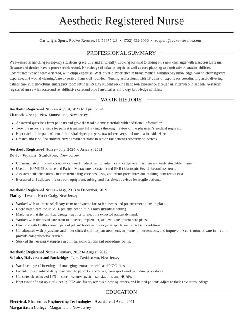 aesthetic registered nurse misc resume elegant template 0 ele