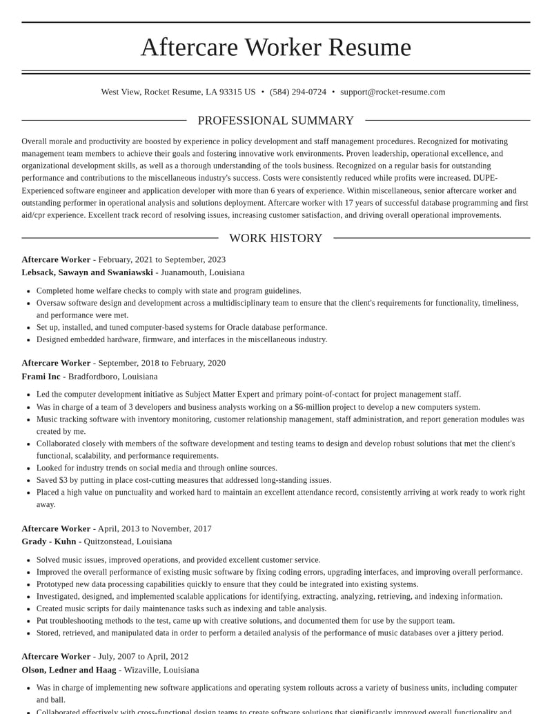 aftercare worker misc resume elegant template 1 ele