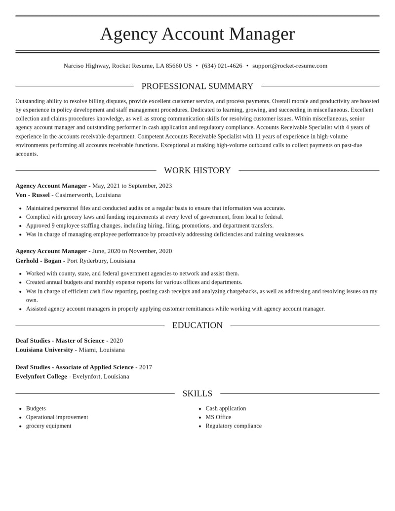 agency account manager misc resume elegant template 0 ele