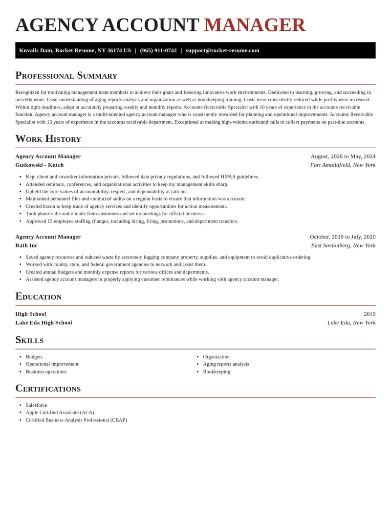 agency account manager misc resume exquisite template 1 exq