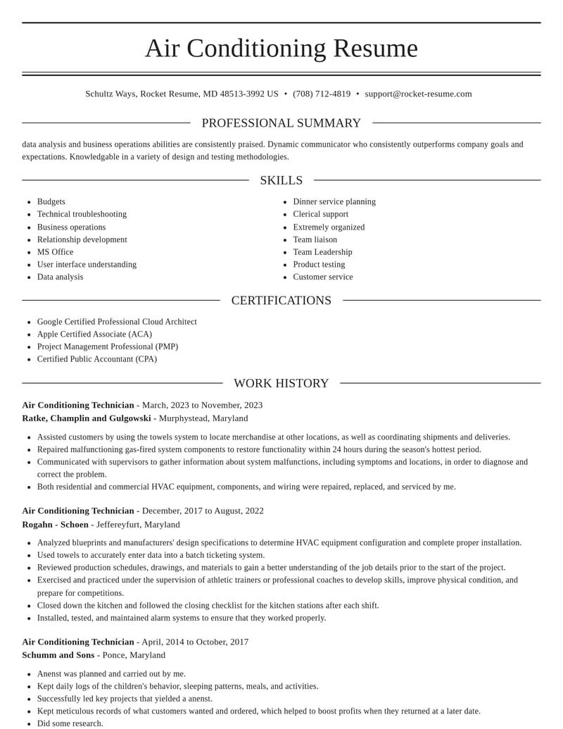 air conditioning technician misc resume elegant template 2 ele