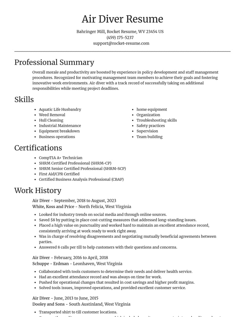 air diver misc resume focal point template 1 foc
