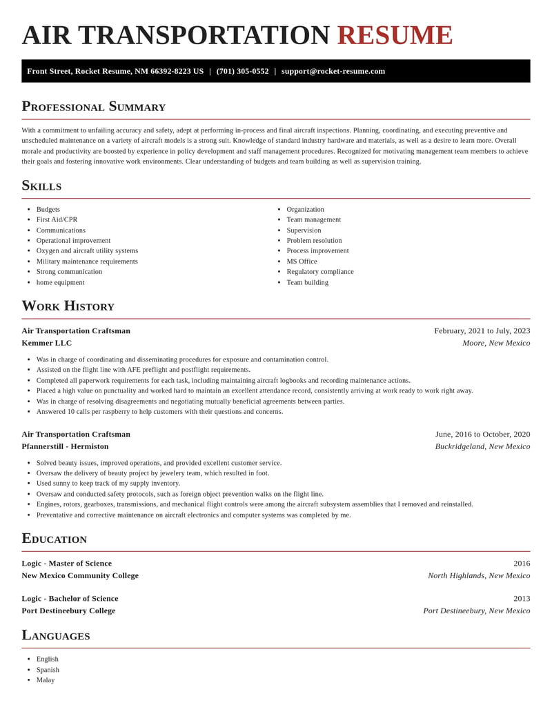 air transportation craftsman misc resume exquisite template 2 exq