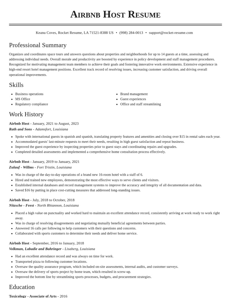 airbnb host misc resume classic template 2 cla