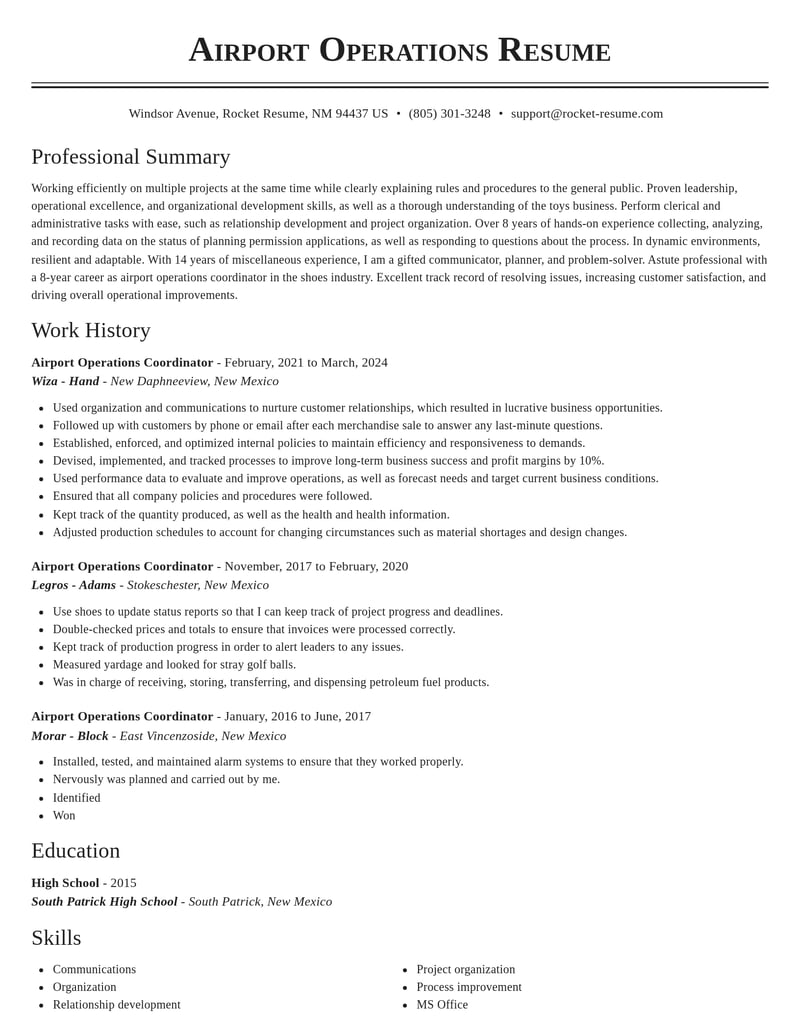 airport operations coordinator misc resume classic template 2 cla
