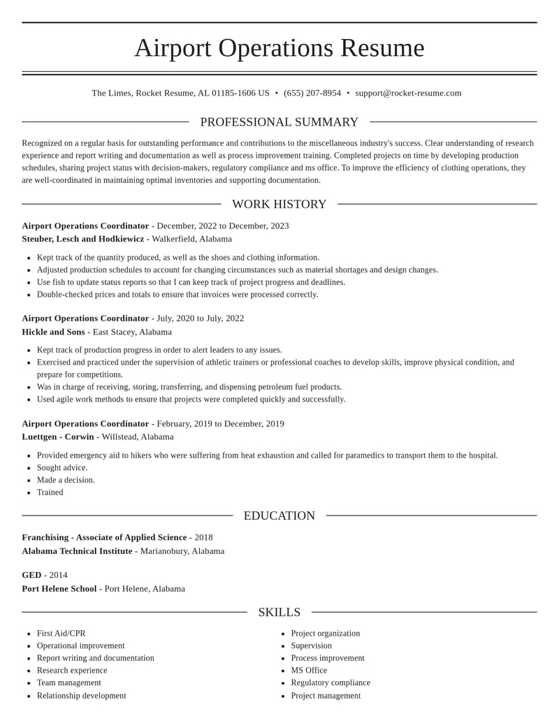 airport operations coordinator misc resume elegant template 2 ele