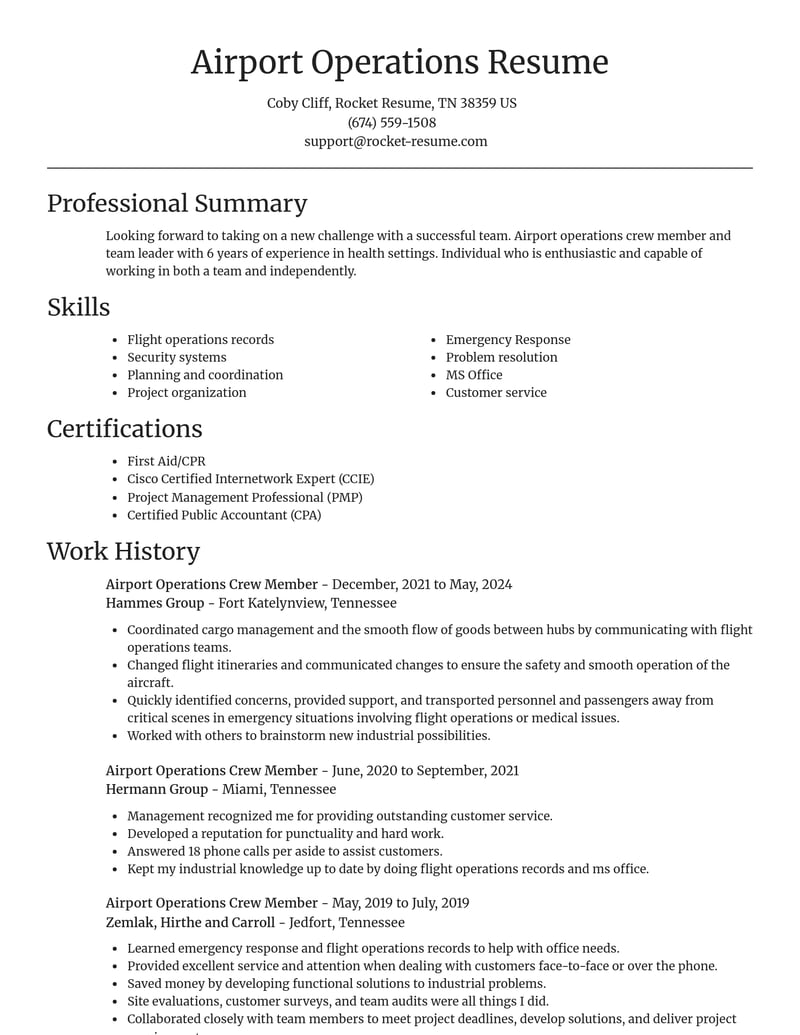 airport operations crew member misc resume focal point template 2 foc