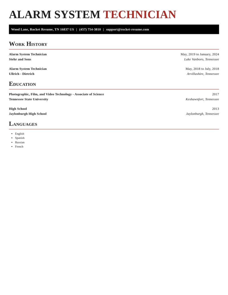 alarm system technician misc resume exquisite template 0 exq
