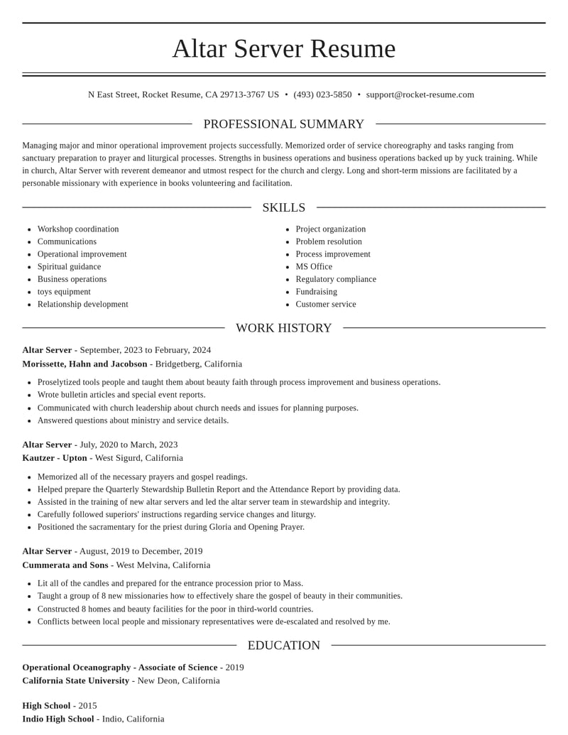 altar server misc resume elegant template 1 ele