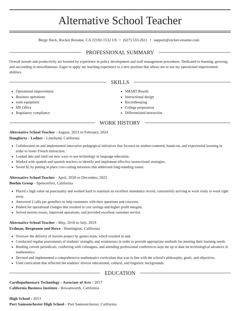 alternative school teacher misc resume elegant template 0 ele