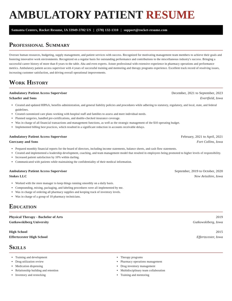 ambulatory patient access supervisor misc resume exquisite template 0 exq