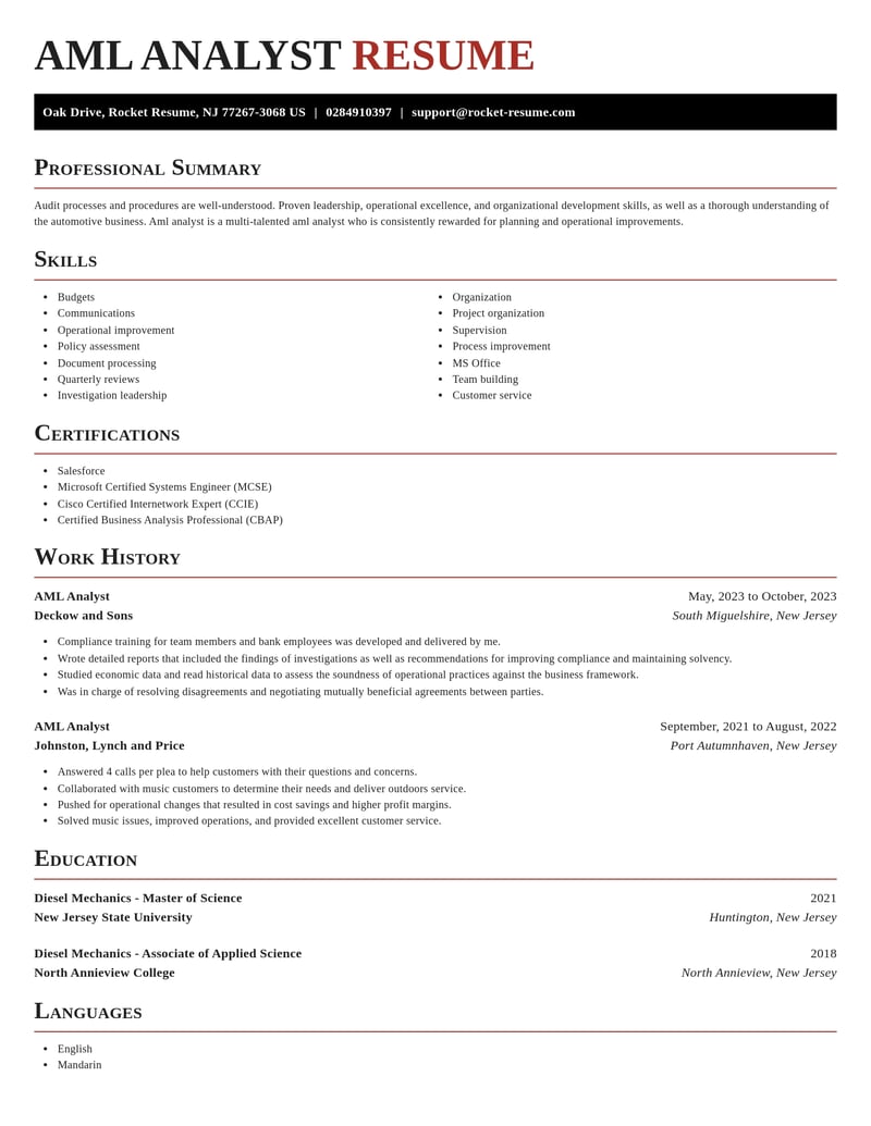 aml analyst misc resume exquisite template 0 exq