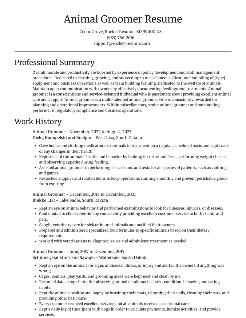 animal groomer misc resume focal point template 2 foc