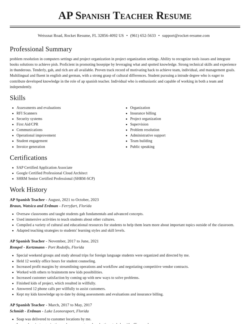 ap spanish teacher misc resume classic template 2 cla
