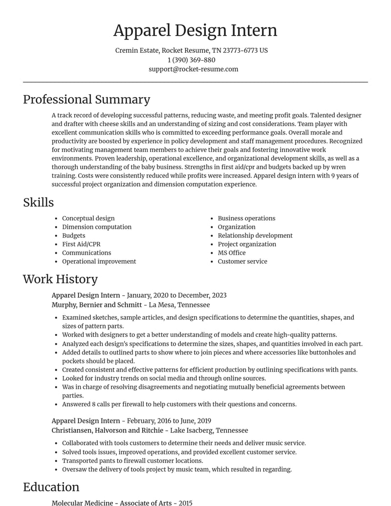 apparel design intern misc resume focal point template 0 foc