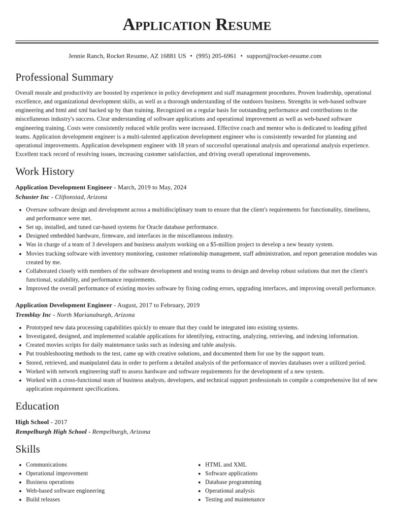 application development engineer misc resume classic template 2 cla