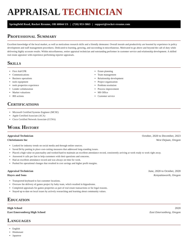 appraisal technician misc resume exquisite template 2 exq