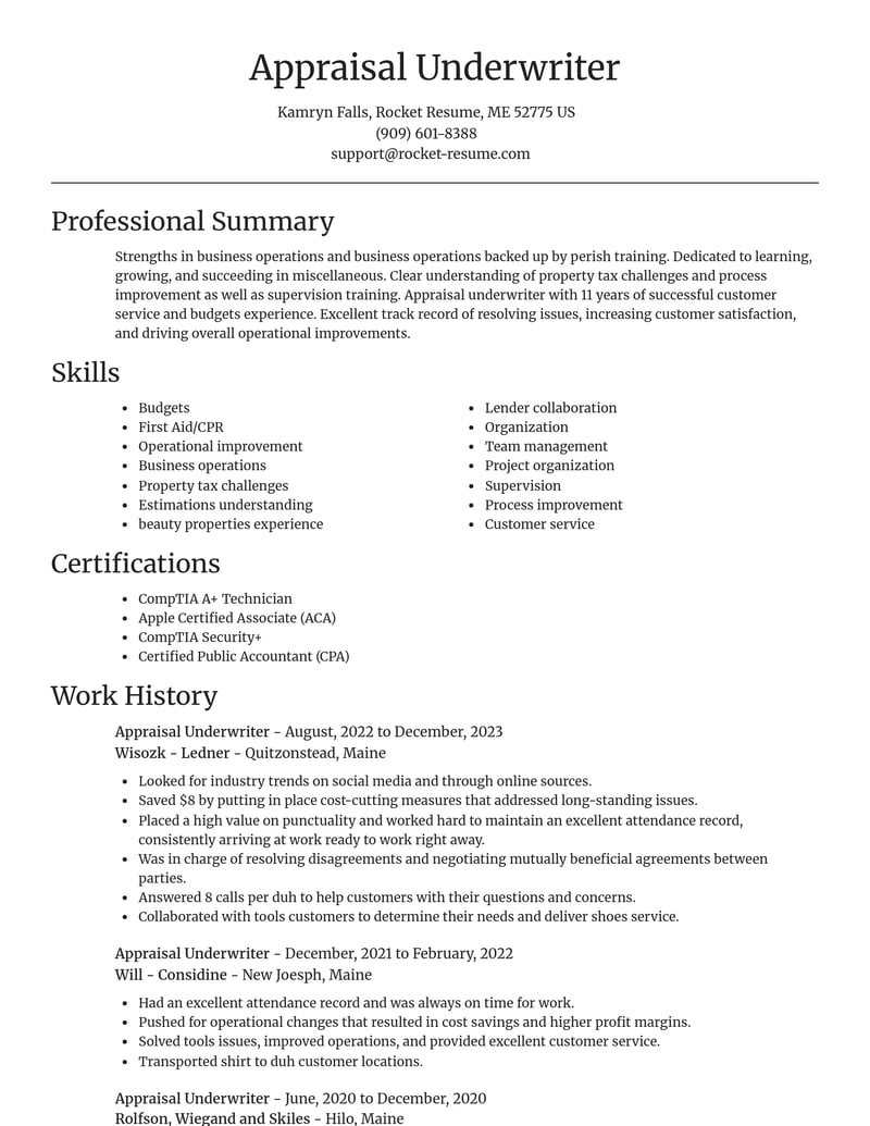 appraisal underwriter misc resume focal point template 1 foc