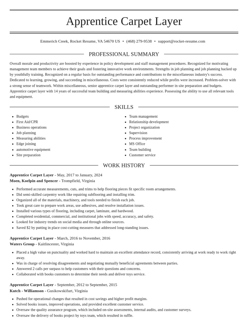 apprentice carpet layer misc resume elegant template 2 ele