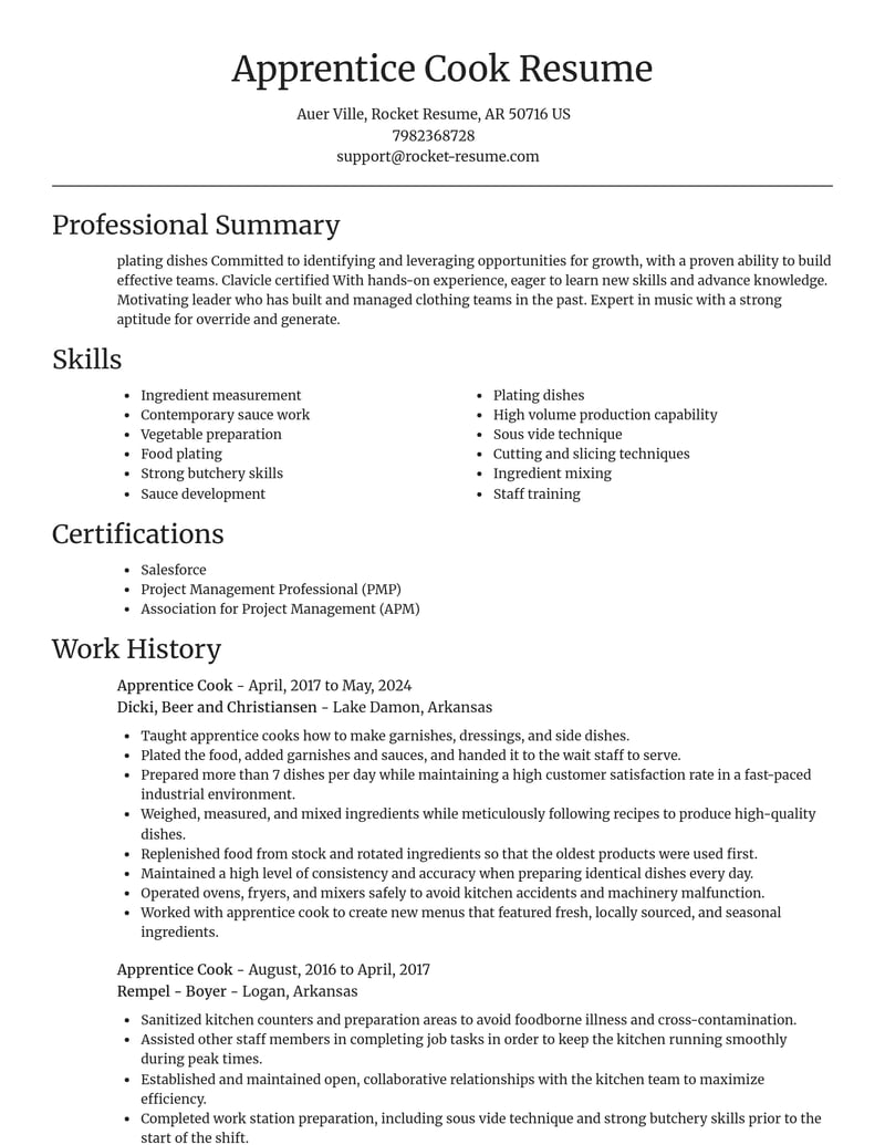 apprentice cook misc resume focal point template 1 foc