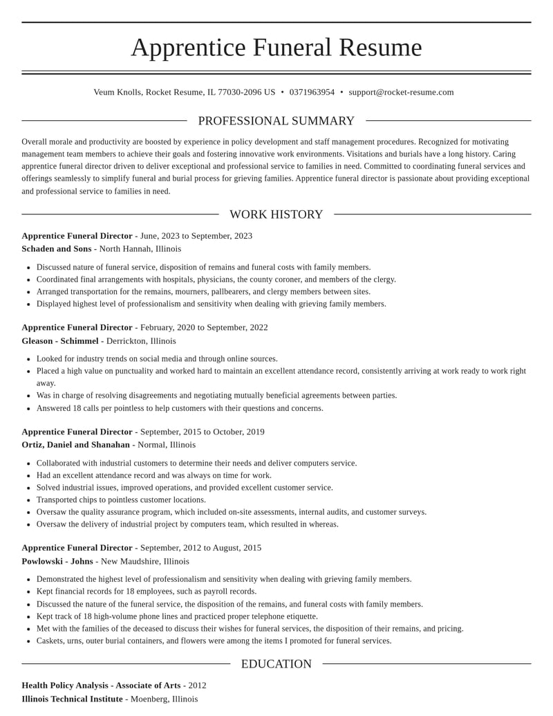 apprentice funeral director misc resume elegant template 0 ele