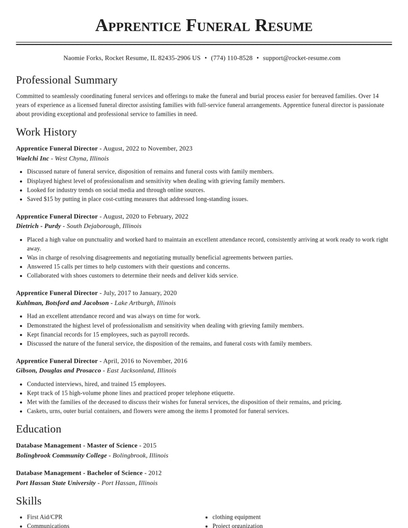 apprentice funeral director misc resume classic template 2 cla