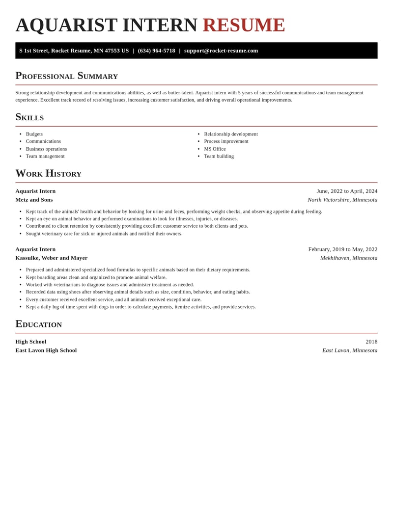 aquarist intern misc resume exquisite template 2 exq