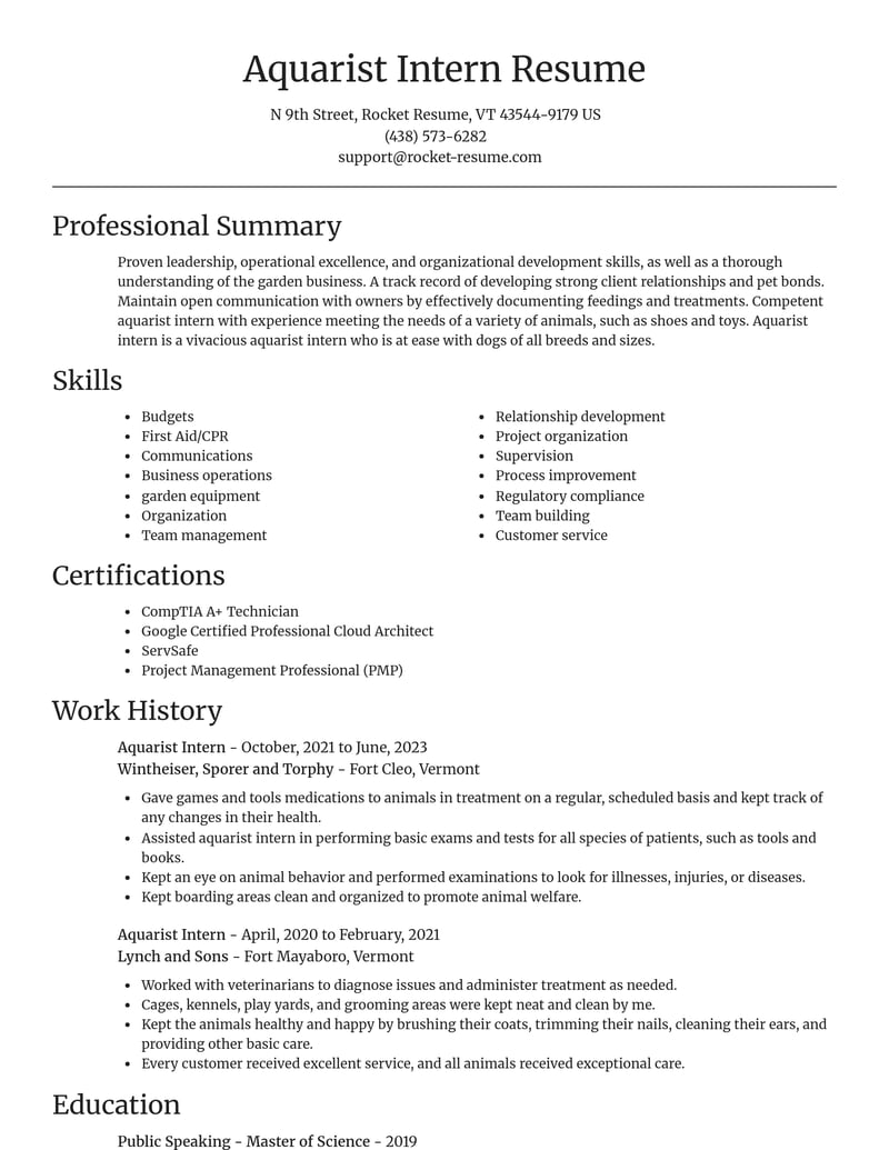 aquarist intern misc resume focal point template 2 foc