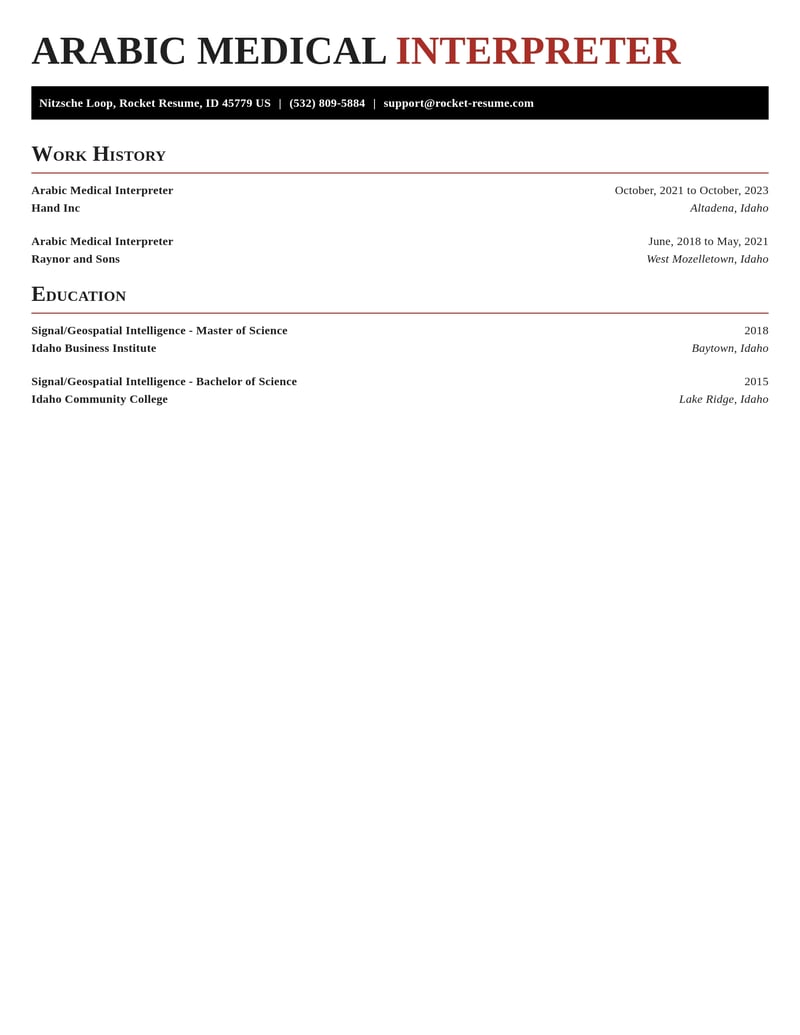 arabic medical interpreter misc resume exquisite template 0 exq