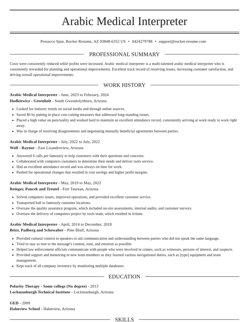 arabic medical interpreter misc resume elegant template 2 ele