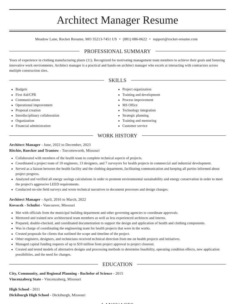 architect manager misc resume elegant template 0 ele