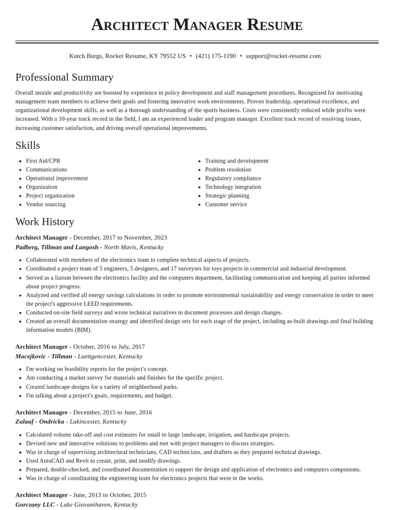 architect manager misc resume classic template 1 cla