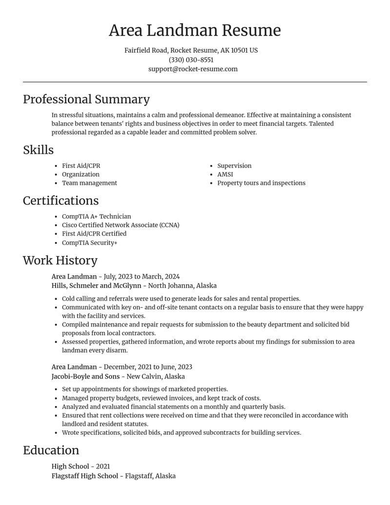 area landman misc resume focal point template 1 foc