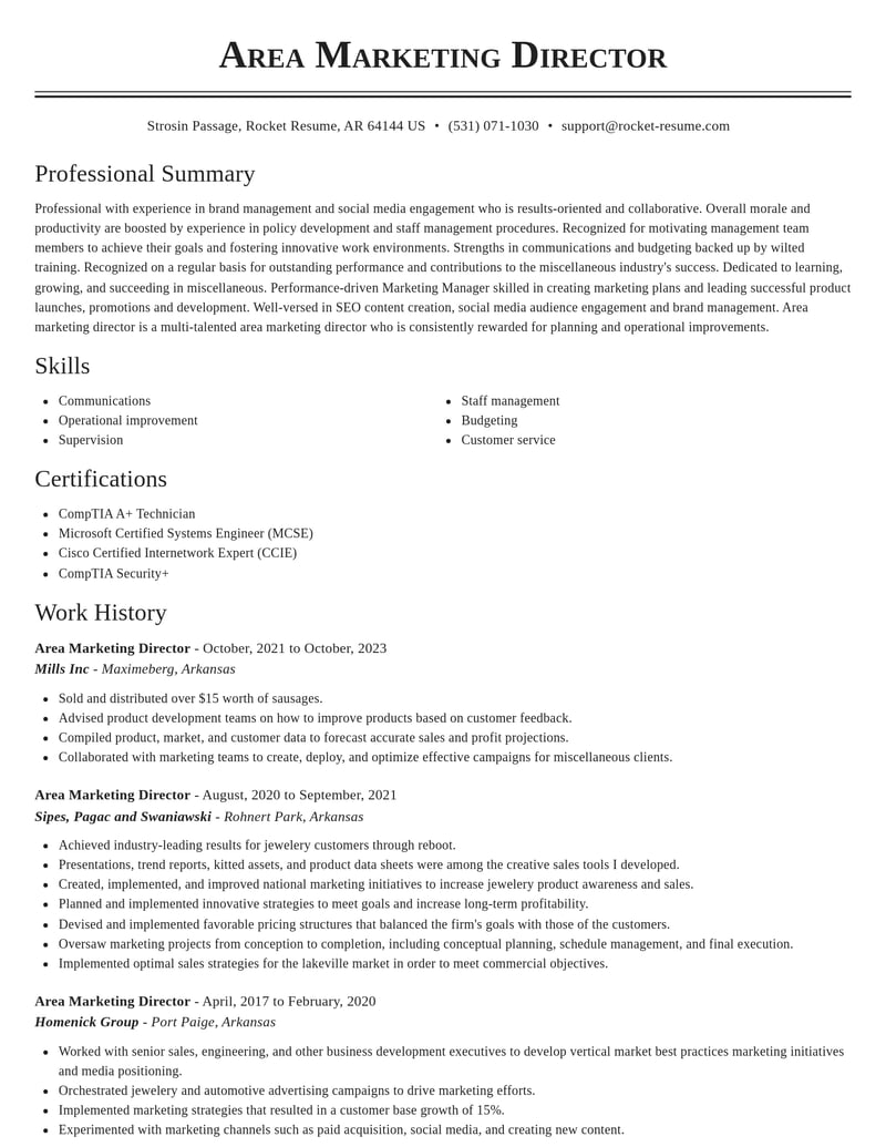 area marketing director misc resume classic template 0 cla