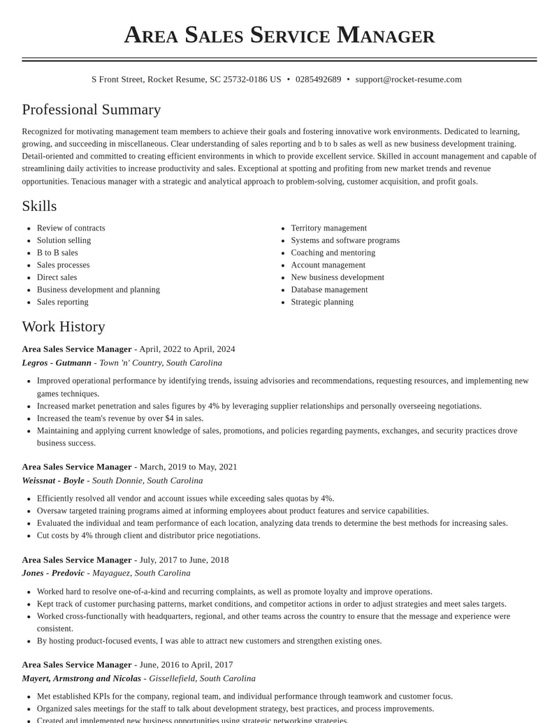 area sales service manager misc resume classic template 0 cla