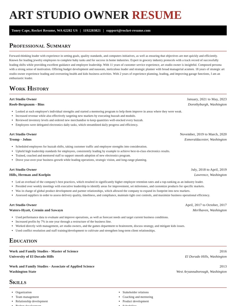 art studio owner misc resume exquisite template 0 exq