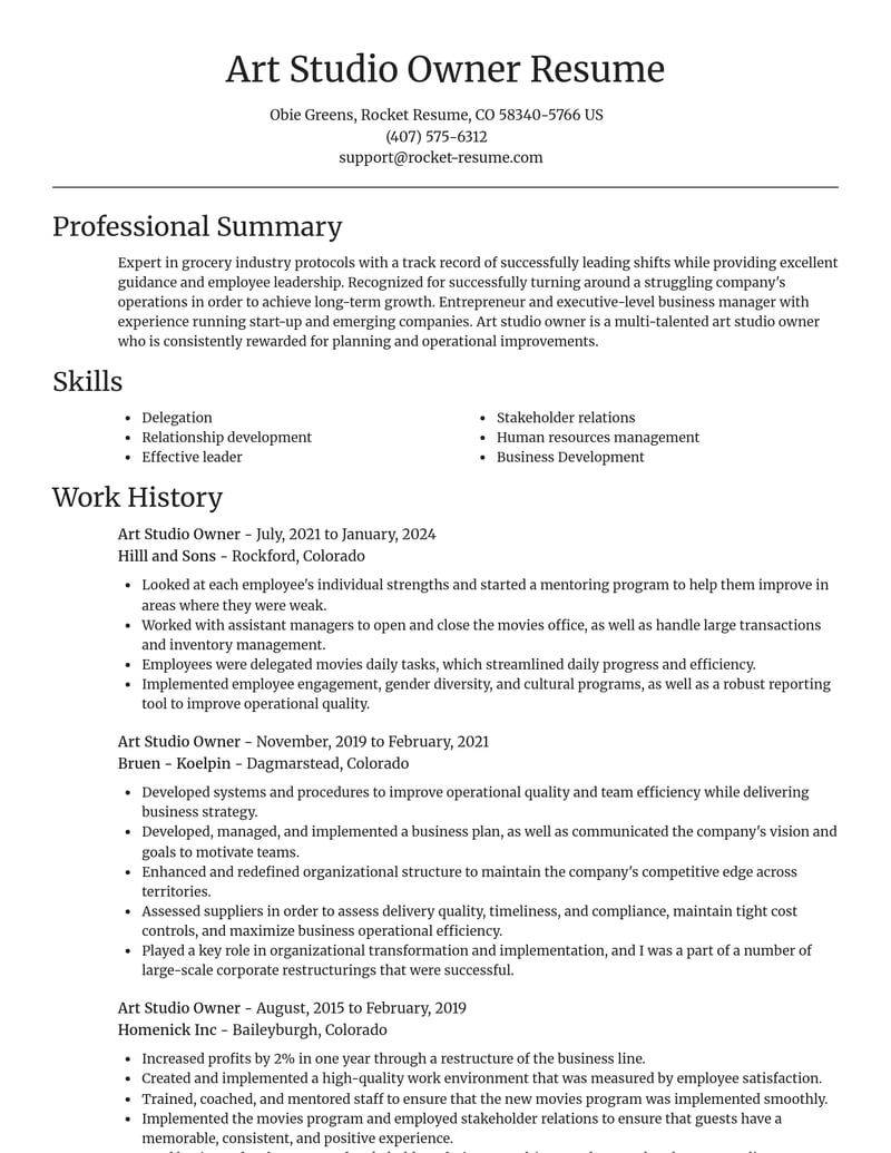 art studio owner misc resume focal point template 2 foc