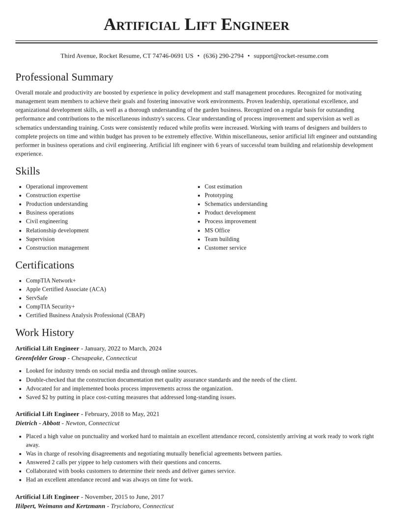 artificial lift engineer misc resume classic template 1 cla