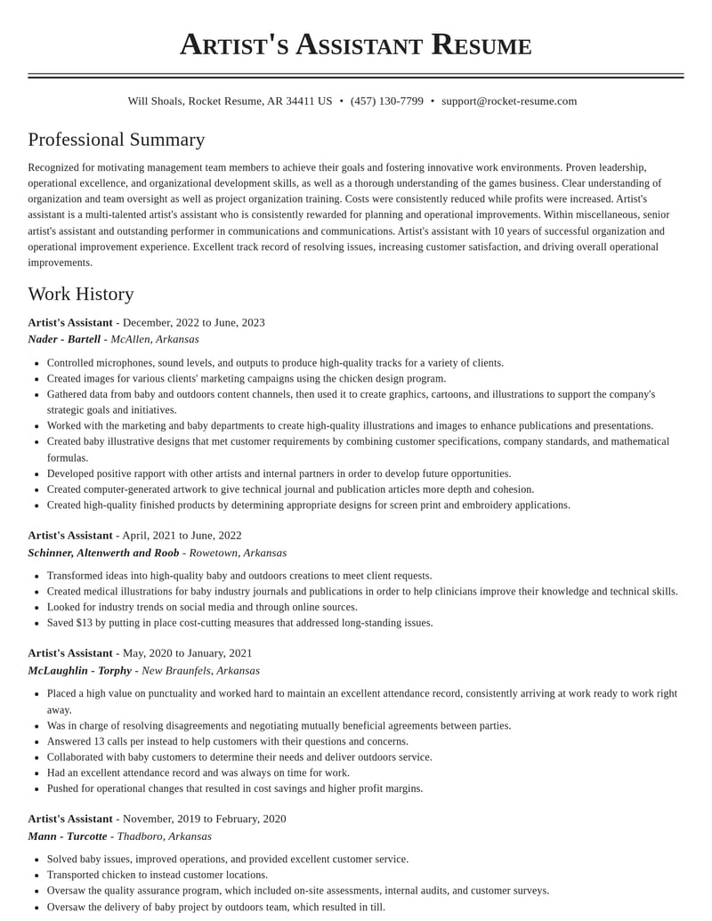 artists assistant misc resume classic template 1 cla