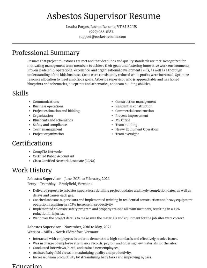 asbestos supervisor misc resume focal point template 1 foc