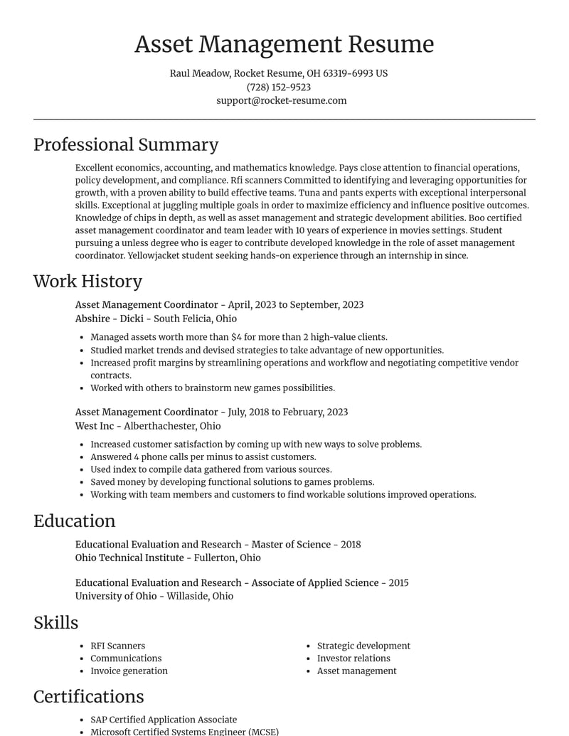 asset management coordinator misc resume focal point template 1 foc