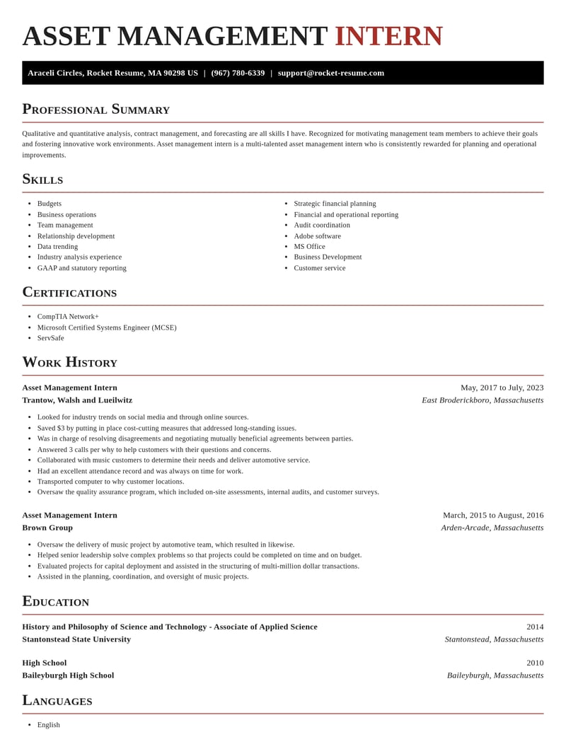 asset management intern misc resume exquisite template 2 exq