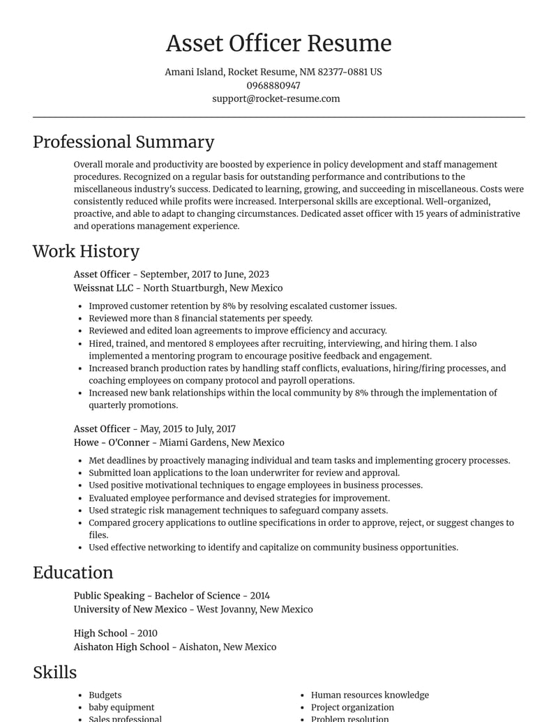 asset officer misc resume focal point template 0 foc