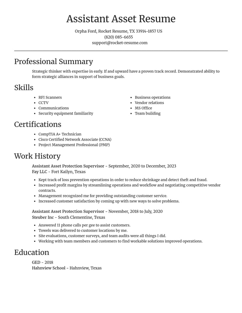 assistant asset protection supervisor misc resume focal point template 2 foc