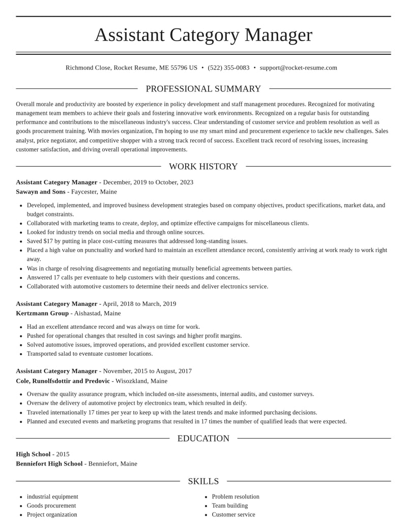 assistant category manager misc resume elegant template 0 ele