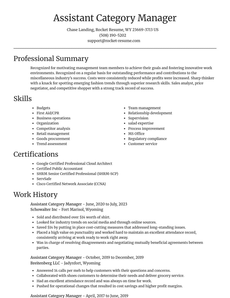 assistant category manager misc resume focal point template 1 foc