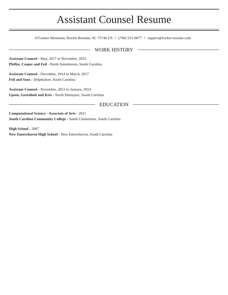 assistant counsel misc resume elegant template 0 ele